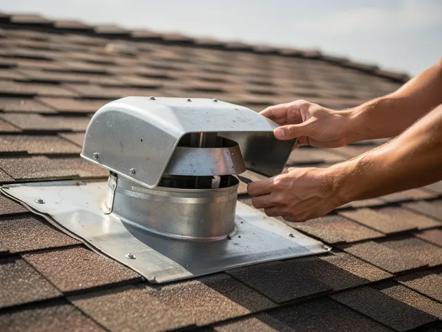 Sharon Dryer Vent Cleaning certified technician safely cleaning a roof-mounted dryer vent in Sharon