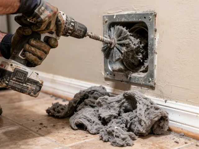 Certified Sharon Dryer Vent Cleaning technician performing dryer vent cleaning in Sharon