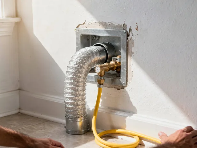 Sharon Dryer Vent Cleaning certified technician performing specialized gas dryer vent cleaning in Sharon